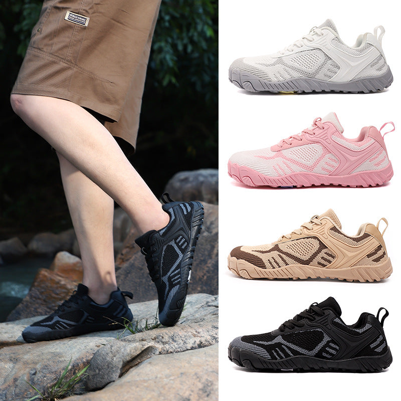 Cross-border Wide-headed Barefoot Casual Shoes Outdoor Hiking Hiking Shoes Non-slip Breathable Flying Knit Large Size Wide-head Shoes Thumb Outward