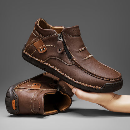 Men's Shoes, Casual And Versatile, Outdoor Casual Slip-On Flat Handmade Leather Shoes, Spring High-Top