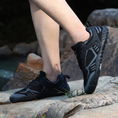 Cross-border Wide-headed Barefoot Casual Shoes Outdoor Hiking Hiking Shoes Non-slip Breathable Flying Knit Large Size Wide-head Shoes Thumb Outward