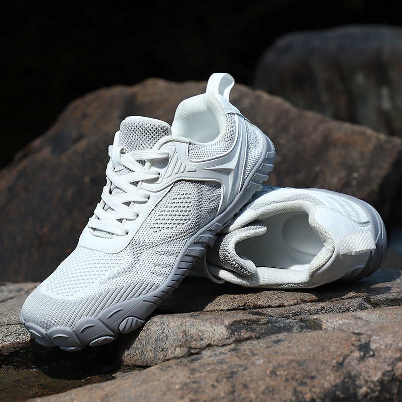 Cross-border Wide-headed Barefoot Casual Shoes Outdoor Hiking Hiking Shoes Non-slip Breathable Flying Knit Large Size Wide-head Shoes Thumb Outward